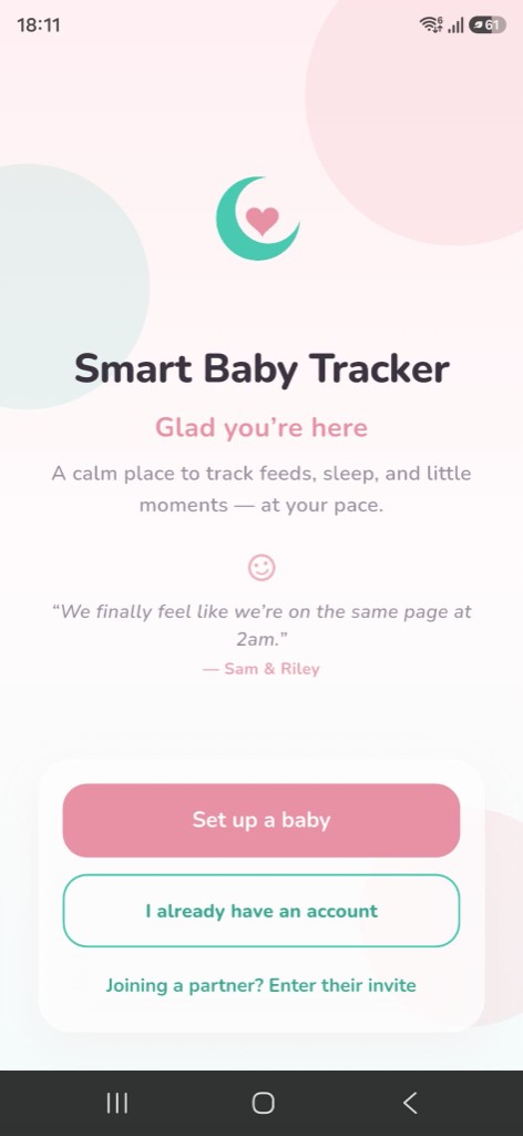 Smart Baby Tracker welcome screen